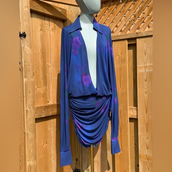 🆕 RAT & BOA 🧿 NWOT Volana Blue and Purple Floral Printed Cowl Neck Mini, Sz M - Picture 11 of 16